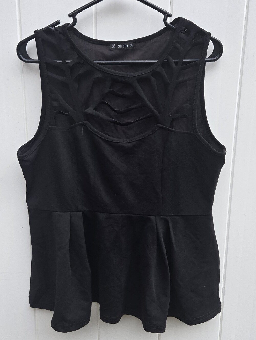 SHEIN Black Sleeveless Peplum Tank with Cutout Size OX